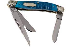 ROUGH RYDER BLACK & BLUE JIGGED BONE STOCKMAN FOLDING KNIFE