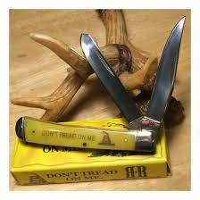 Rough Ryder RR1381 Trapper Don't Tread On Me, Stainless Steel, Yellow Smooth Bone Handle