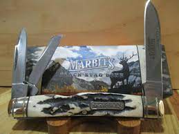 MARBLE'S BLACK STAG BONE CONGRESS WHITTLER FOLDING KNIFE