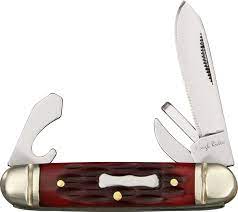 ROUGH RIDER MINI SCOUT FOLDING BLADES SCREWDRIVER RED BONE HANDLE KNIFE 1291