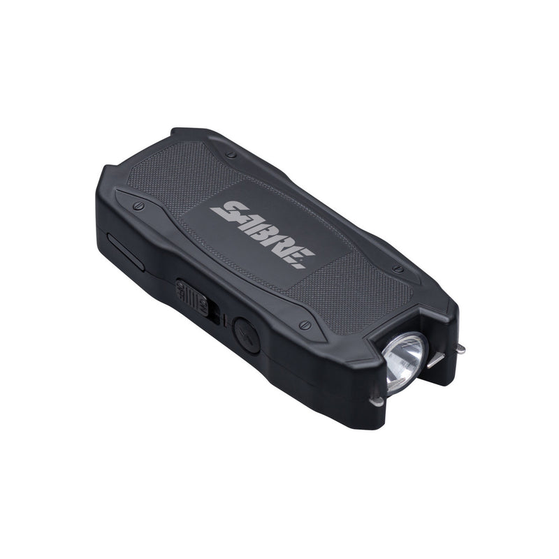 STUN GUN WITH FLASHLIGHT AND BATTERY STRENGTH INDICATOR