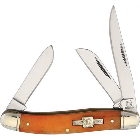 Rough Rider 005 Stockman Folding Pocket Knife with Orange Bone Handle