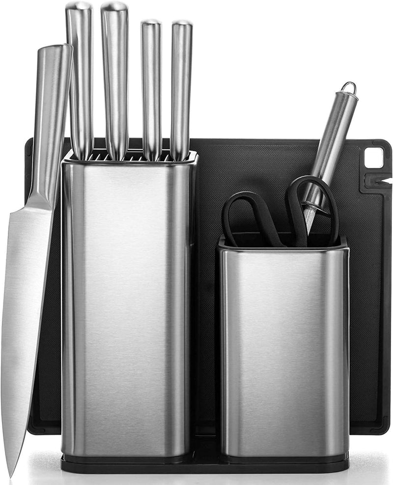 10-Piece Stainless-Steel Kitchen Knife Set With Utensil Holder, Sharpener, Scissors, and Cutting Board