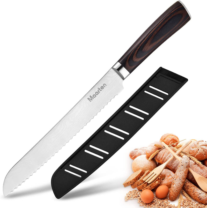 Maarten Serrated Bread Knife 8 Inch with Sheath, Ultra Sharp High Carbon