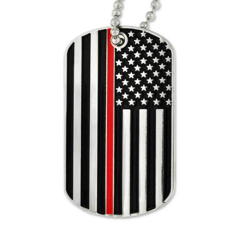 Thin red line dog tag with chain