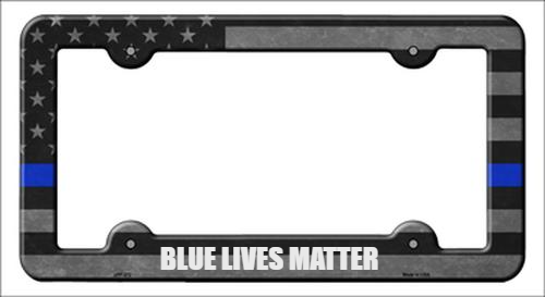 Smart Blonde - Black Thin Blue American Flag (Blue Lives Matter) Metal License Plate Frame