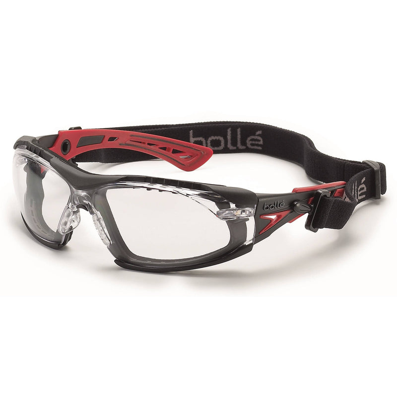 Bolle 40252 Rush+ Safety Glasses with Strap - Red/Black Temples - Clear Platinum Anti-Fog Lens