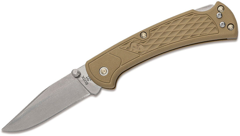 Buck 112 Slim Ranger Select Folding Knife 3" Plain Blade, Tan GFN Handles, Deep Carry Pocket Clip - 12682