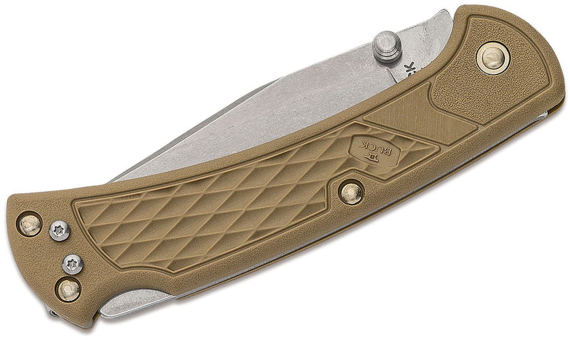 Buck 112 Slim Ranger Select Folding Knife 3" Plain Blade, Tan GFN Handles, Deep Carry Pocket Clip - 12682