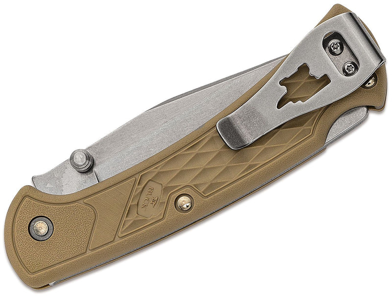 Buck 112 Slim Ranger Select Folding Knife 3" Plain Blade, Tan GFN Handles, Deep Carry Pocket Clip - 12682