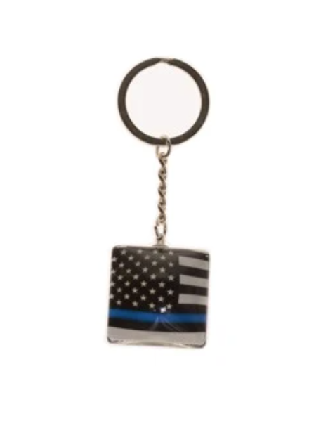 Pine Ridge Thin Blue Line Small Square Key Chain