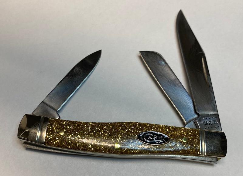 Case XX Medium Stockman w/Sparxx Gold Stardust Kirinite Handles CA50983