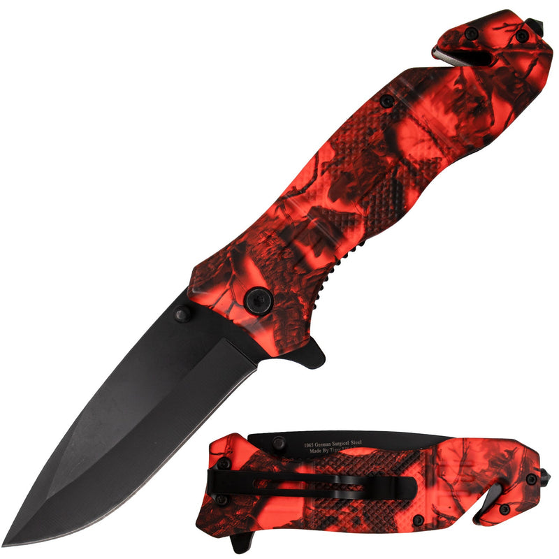 Tiger Xtreme Orange Leaf Camo Action Liner Lock DP Blade Knife