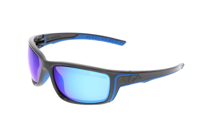 MCR Swagger® SR4 Series Gun Metal Color Safety Glasses Blue Diamond Mirror Lenses Blue TPR from Temples to Nose Piece