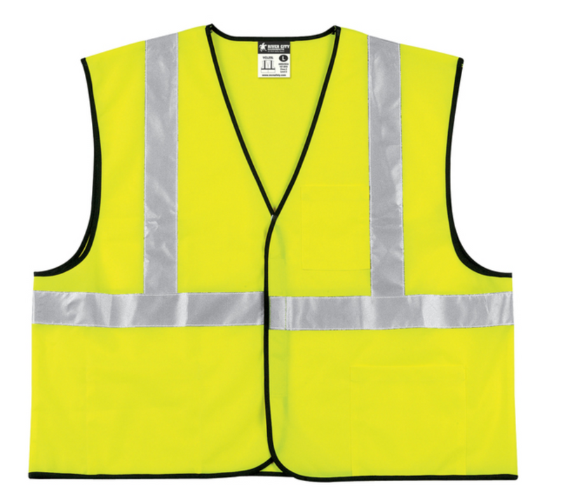 Safety Vest, Economy Class 2, 2" Silver Reflective, Hook & Loop Front, 3 Pockets, Lime