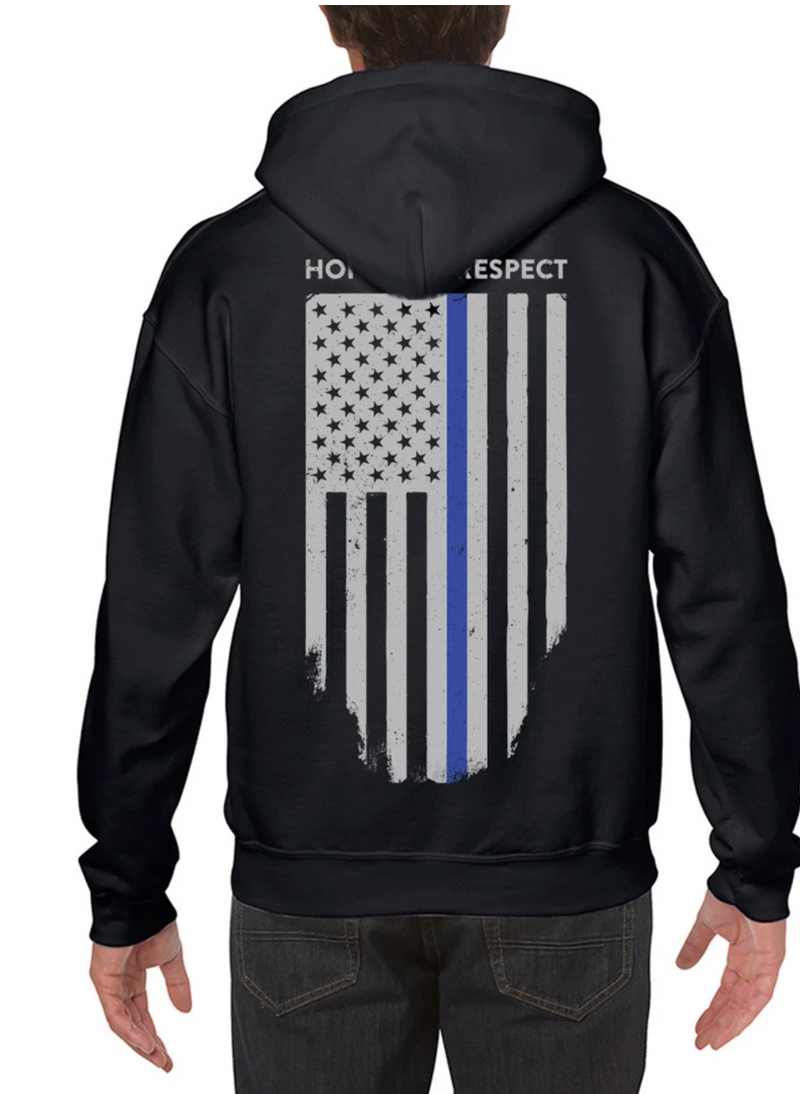 Men's Hoodie Thin Blue Line American Flag Honor & Respect