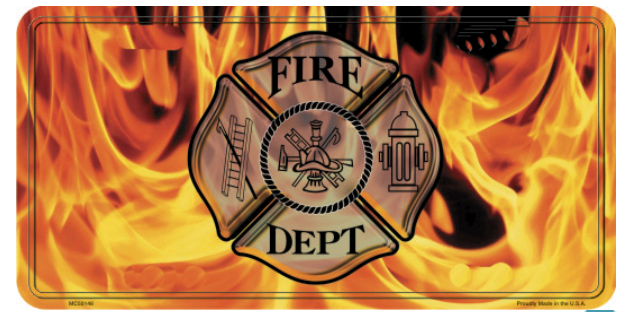 Fire Department Logo with Flames License Plate