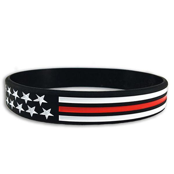 Thin Red Line American Flag Silicone Bracelet