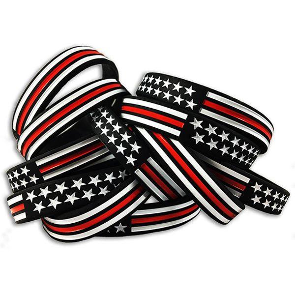 Thin Red Line American Flag Silicone Bracelet